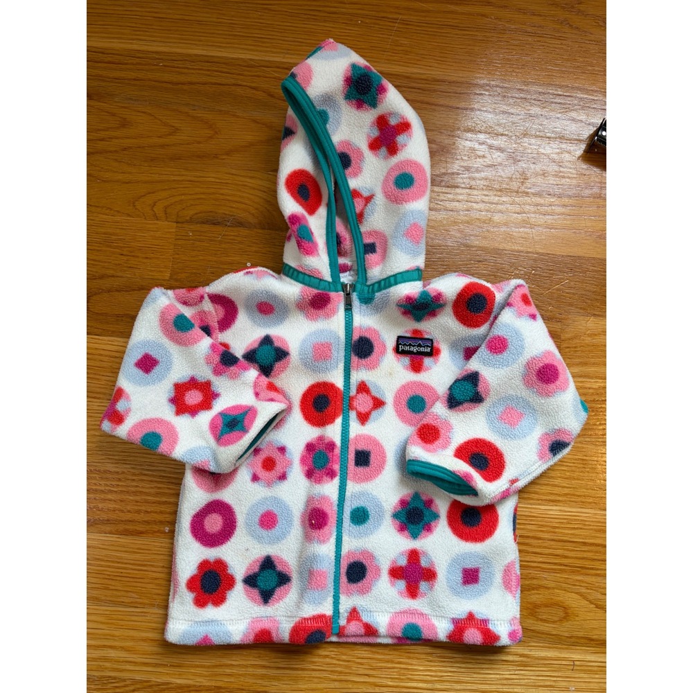 Patagonia Synchilla Fleece Hoodie 12M Baby Girls Pink Floral Geometric Full Zip